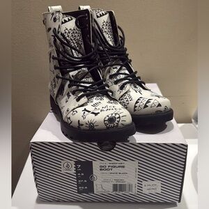 Volcom White & Black Doodle Combat Boots